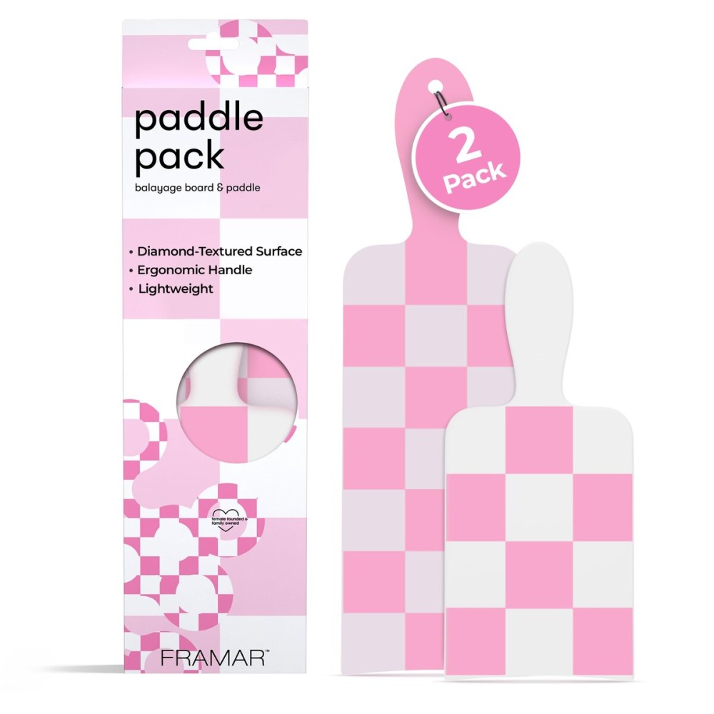 FRAMAR Checkered Balayage Board and Paddle Set - Long and Short Foil Board For Highlights, Balayage Hair Dye Kit, Hair Salon Supplies, For Enhanced Precision - 2 Pack - Pink and White