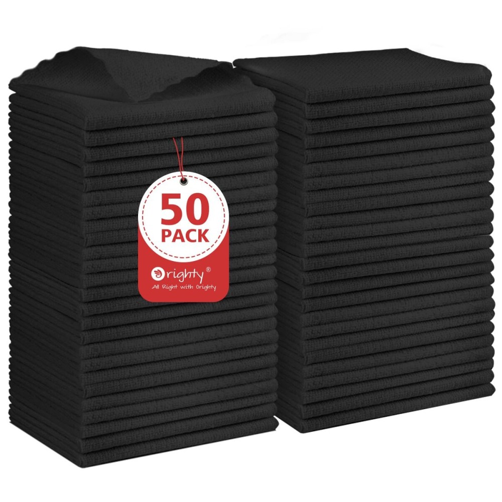 Orighty Black Microfiber Cleaning Cloth, 50 Pack Highly Absorbent Cleaning Supplies, Lint Free Kitchen Towels Cleaning Rags, Microfiber Towels for Cars, House, Window, 12x12 inch