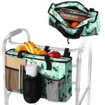 Rhino Valley Walker Bag, Large Capacity Walker Accessories Storage Bag with Multi Pockets & Cup Holder, Walker Basket with 4 pockets for Universal Walkers for Seniors, Green Lily