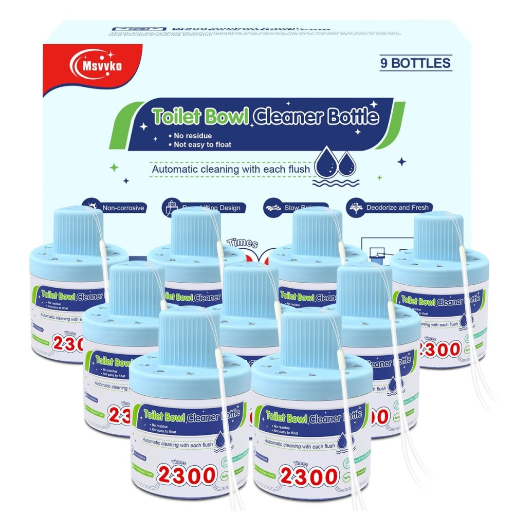 Msvvko Toilet Bowl Cleaners, Automatic Long-Lasting Blue Toilet Cleaner Bottle, Septic Safe Toilet Bowl Tablets in Bottles, Fresh Bathroom & Deodorize, 9 Pack, 2300 Flushes Each