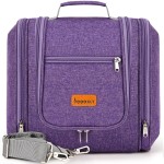 Travel Hanging Toiletry Bag for Women and Men, 6 Organizer Compartments, Holds Full Size Bottles, Extra Large Cosmetic Accessories, Makeup essentials, Bathroom Water-resistant Toiletries Bag, Purple