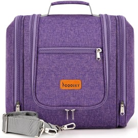 Travel Hanging Toiletry Bag for Women and Men, 6 Organizer Compartments, Holds Full Size Bottles, Extra Large Cosmetic Accessories, Makeup essentials, Bathroom Water-resistant Toiletries Bag, Purple