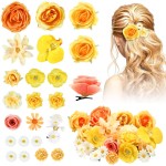 BBTO 21 Pcs Flower Hair Clip Rose Hair Clips Barrettes for Women Flower Accessories Boho Bride Claw Clip Hairpin Brooch Pin Headpiece for Wedding(Yellow Series)