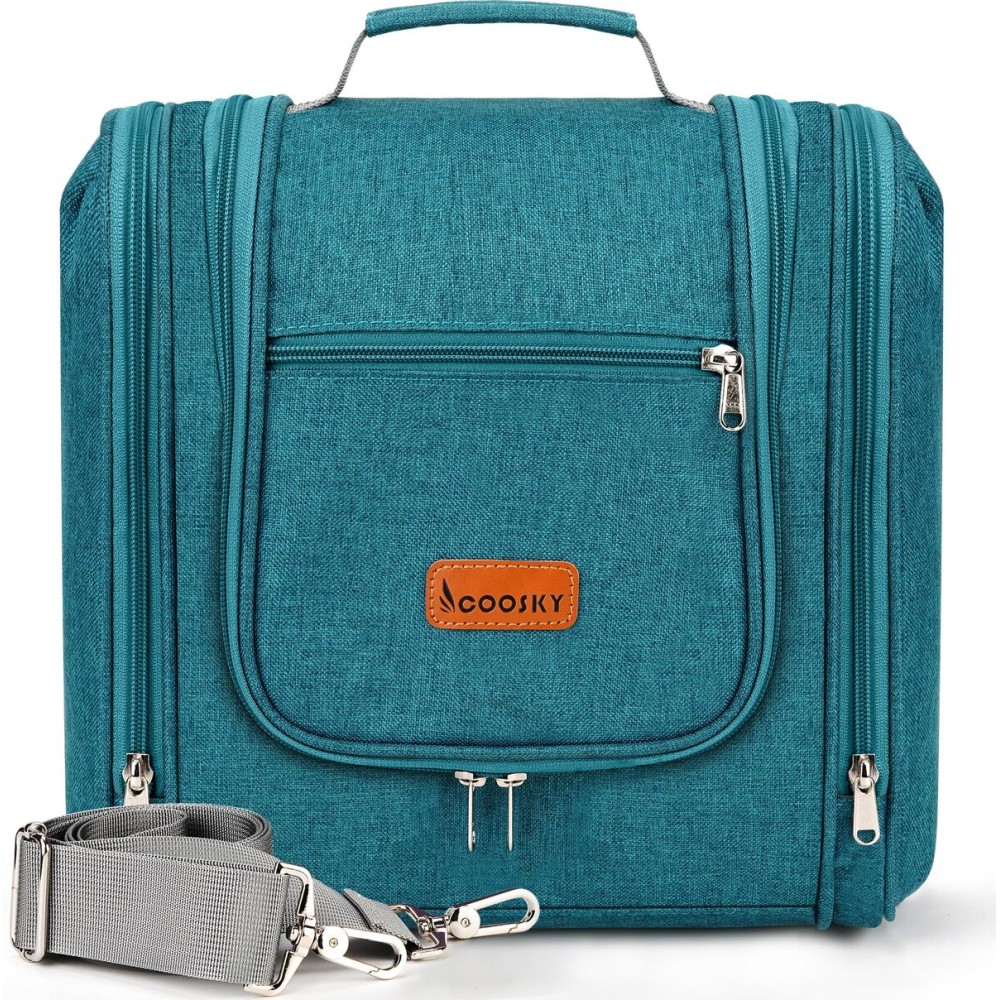 Travel Hanging Toiletry Bag for Women and Men, 6 Organizer Compartments, Holds Full Size Bottles, Extra Large Cosmetic Accessories, Makeup essentials, Bathroom Water-resistant Toiletries Bag, Blue