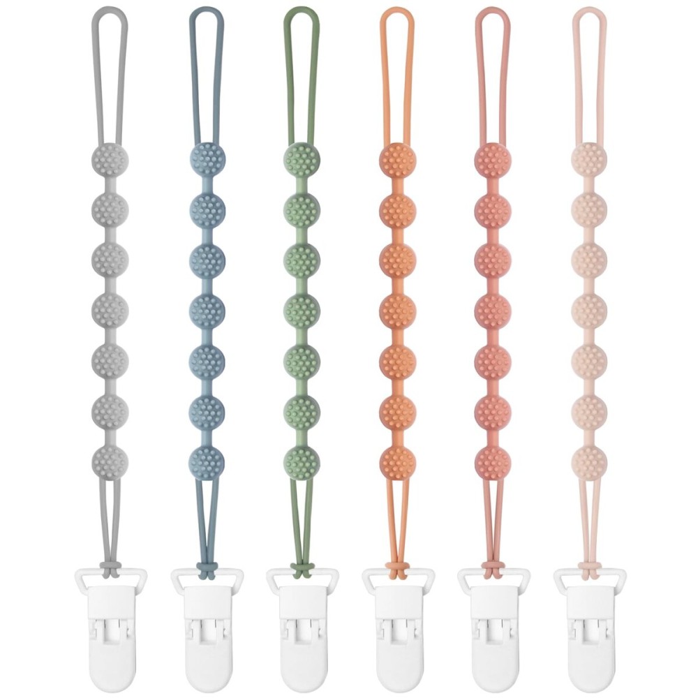 Eascrozn 6 Pack Baby Pacifier Clip, Silicone Pacifier Clips Holder with One Piece Design, BPA Free, Soft Flexible Binky Clips with Texture for Baby Boy and Girl