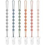 Eascrozn 6 Pack Baby Pacifier Clip, Silicone Pacifier Clips Holder with One Piece Design, BPA Free, Soft Flexible Binky Clips with Texture for Baby Boy and Girl