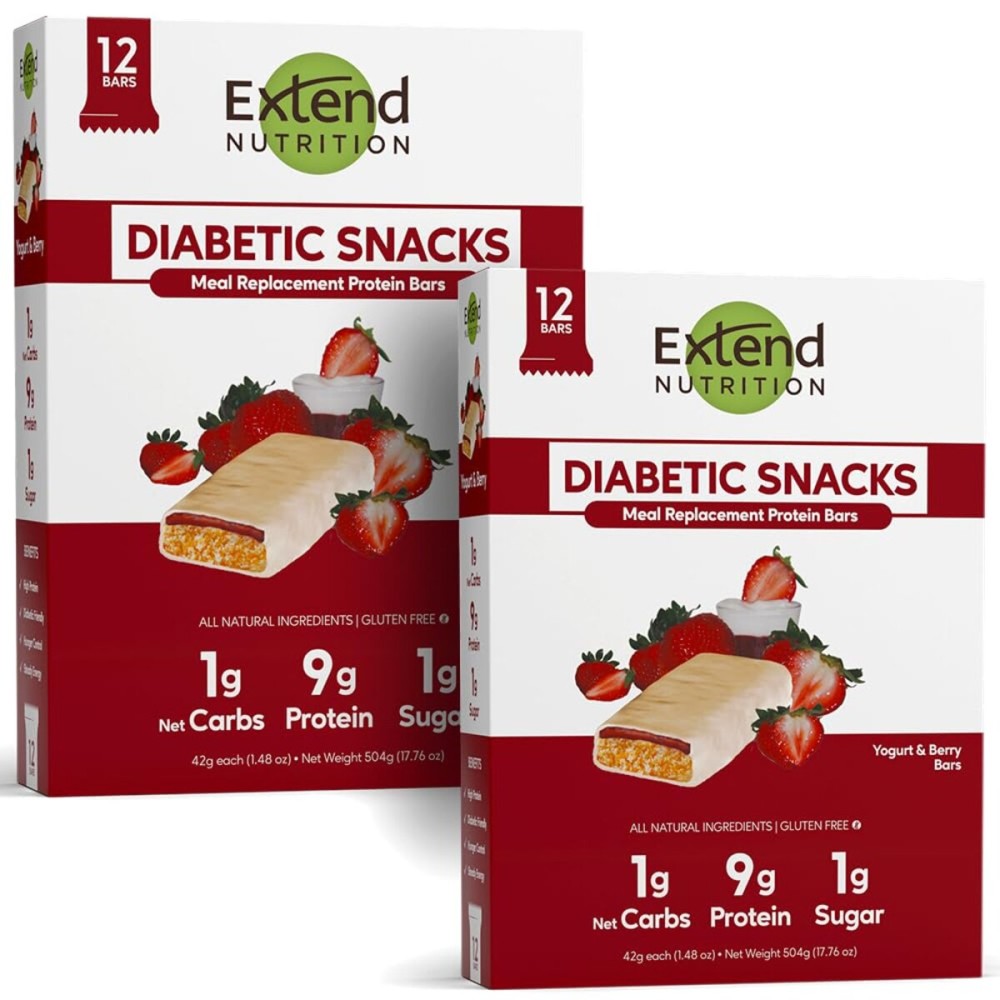 Extend Nutrition 1 Gram Sugar High Protein Bars, Perfect Diabetic Snacks for Adults and Kids, High Protein Bars for Hunger Control & Steady Energy, Low Carb, Keto Friendly, Yogurt and Berry, 24 Count