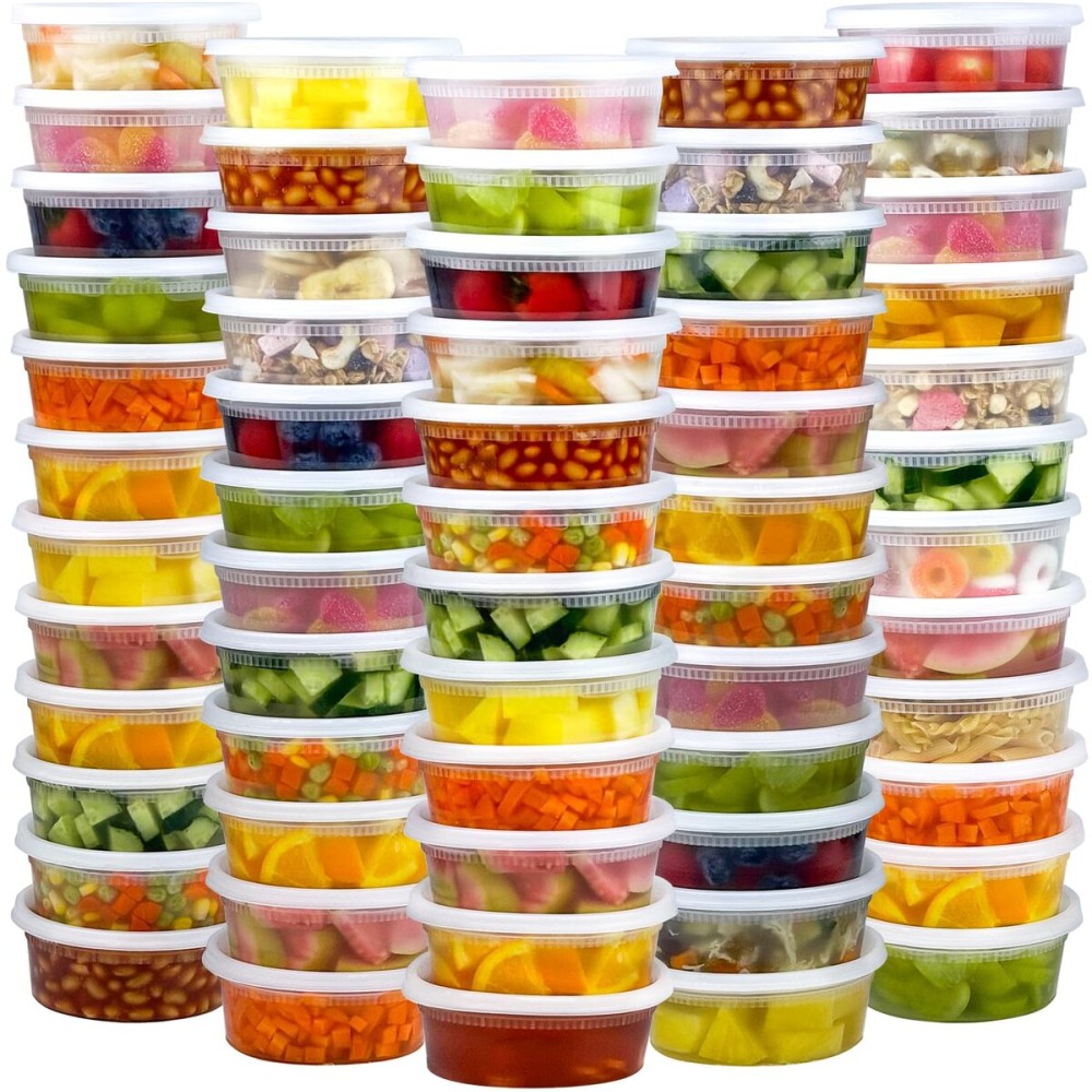 Dipoo 60 Sets (120-Piece) Deli Containers with Lids 8 oz, Leak-Proof & BPA Free Airtight Takeout Plastic Food Storage Containers for Soup, Freezer/Microwave/Dishwasher Safe