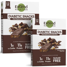 Extend Sugar Free Protein Bars, Perfect Diabetic Snacks, High Protein and Fiber, Hunger Control & Steady Energy, Low Carb, Keto Friendly, Chocolate Peanut Butter, 24 Count