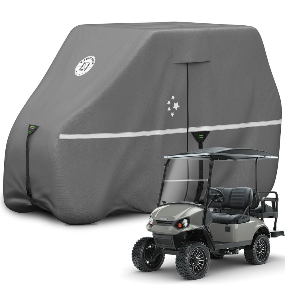 LI LIBZAKI 2+2/4 Passenger Golf Cart Cover Fits EZGO, Club Car, Yamaha, 420D Waterproof Windproof Sunproof Outdoor All-Weather Full Cover -Gray-L