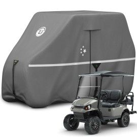 LI LIBZAKI 2+2/4 Passenger Golf Cart Cover Fits EZGO, Club Car, Yamaha, 420D Waterproof Windproof Sunproof Outdoor All-Weather Full Cover -Gray-L