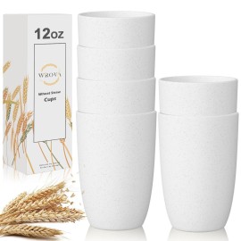 Wrova Wheat Straw Cups Set of 6 Good Alternative to Plastic Cups Reusable 12 oz Unbreakable Drinking Cup Reusable Dishwasher Safe Water Plastic Kitchen Glasses - White