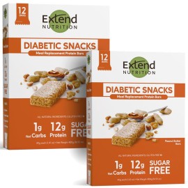 Extend Nutrition Sugar Free High Protein Bars, Perfect Diabetic Snacks for Adults, Hunger Control and Steady Energy, Low Carb, Keto Friendly, Peanut Butter, 24 Count