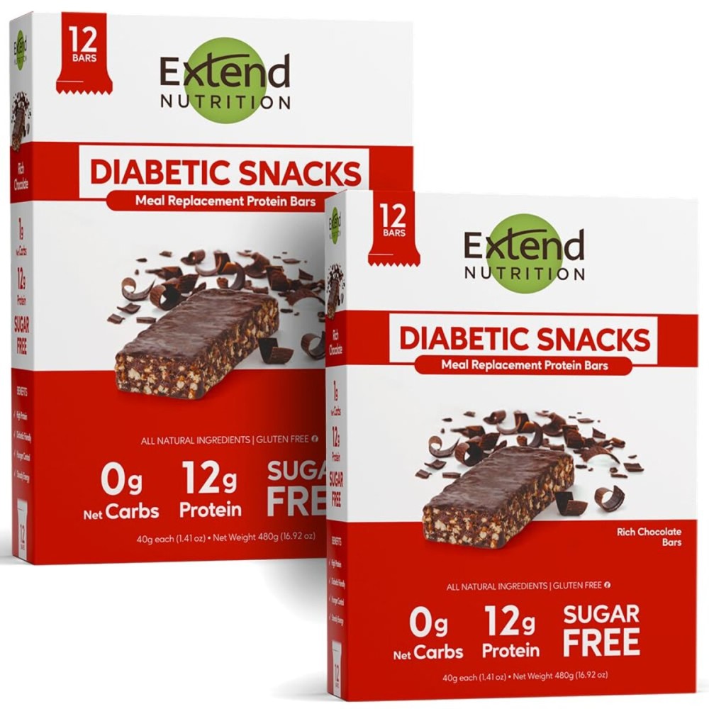 Extend Sugar Free Protein Bars, Perfect Diabetic Snacks, High Protein and Fiber, Hunger Control & Steady Energy, Low Carb, Keto Friendly (24 Count, Rich Chocolate)