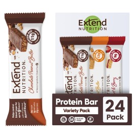 Extend Sugar Free Protein Bars, Perfect Diabetic Snacks, High Protein and Fiber, Hunger Control & Steady Energy, Low Carb, Keto Friendly (24 Count, Variety Pack)