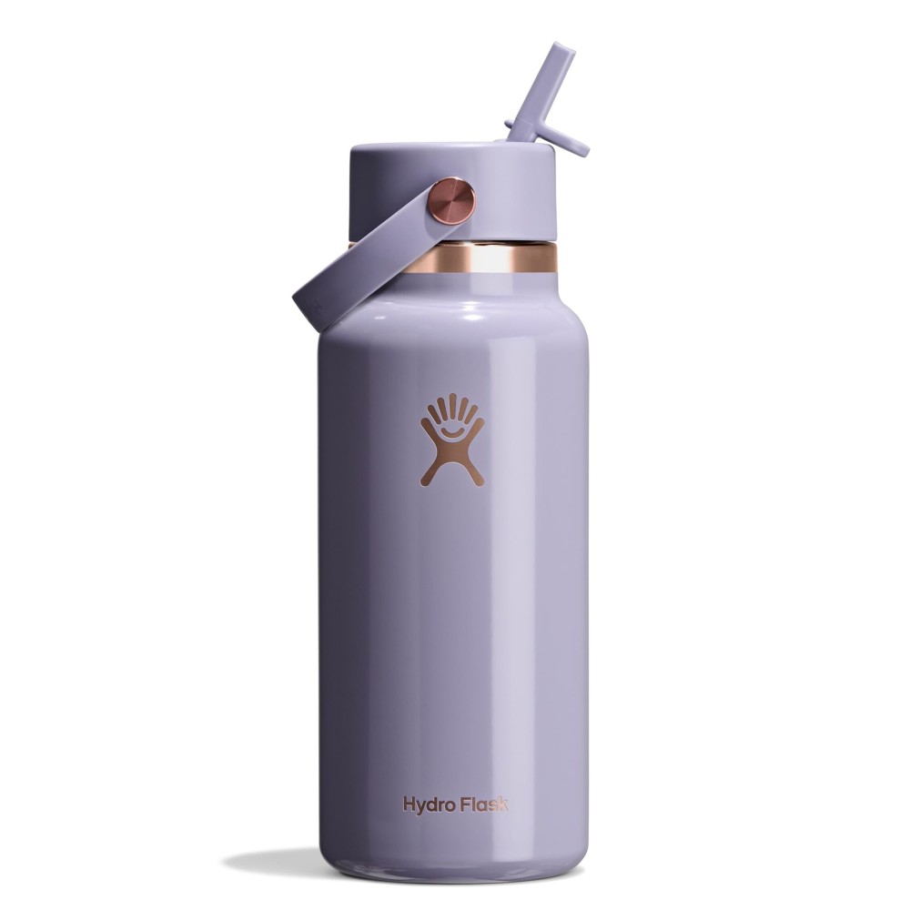 Hydro Flask Water Bottle - Insulated Stainless Steel - Wide Mouth Flex Straw Lid, Non Spill, Leakproof and Refillable in 32 Oz Vapor Rose Gold