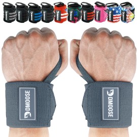 DMoose Fitness Wrist Wraps for Weightlifting 18 - Heavy Duty Gym Wrap with Hand Thumb Loop for Support & Pain Relief, USPA Approved Weight Lifting Wrist Straps for Men & Women (Dark Grey)