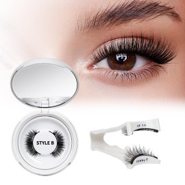 QUEWEL Magnetic Eyelashes 1 Pair Reusable Magnetic Eyelashes with Applicator No Glue Needed Eyelashes Cat Eye Natural Look Lash Clusters Kit Easy to Wear and Remove(B08)