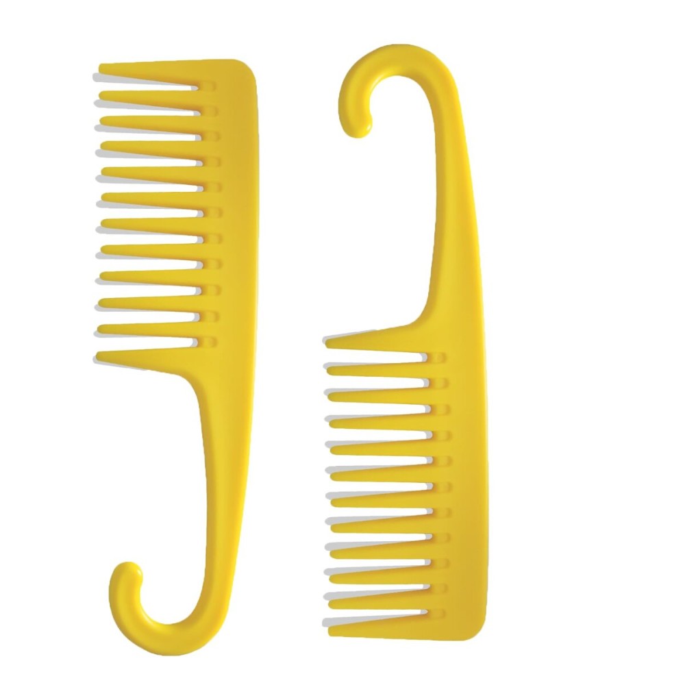 Wapodeai 2 Pcs Wide Tooth Comb Shower Comb With Hook, Good for Curly Hair Wet Dry, Premium Tangle Free Combs Yellow.