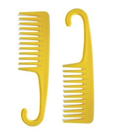 Wapodeai 2 Pcs Wide Tooth Comb Shower Comb With Hook, Good for Curly Hair Wet Dry, Premium Tangle Free Combs Yellow.