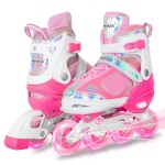 MammyGol Adjustable Inline Skates for Girls Kids Boys Youth with Light up Wheels, Pink Beginner Blades Roller Skates for Boys Size 10 11 12 13 Ages 6-12