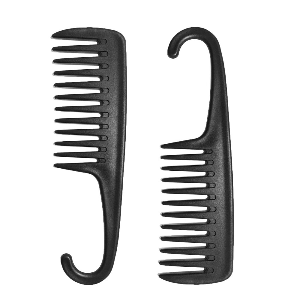 Wapodeai 2 Pcs Wide Tooth Comb Shower Comb With Hook, Good for Curly Hair Wet Dry, Premium Tangle Free Combs Black.