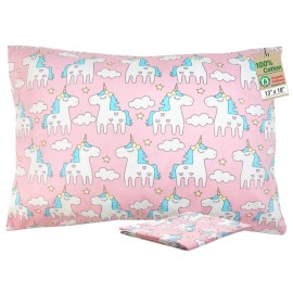 ZPECC Toddler Pillow with Pillowcase 2 Pack - 13x18 Organic Cotton Hypoallergenic Kids Pillow, Baby Essentials for Travel Crib Daycare Stroller (Intended for Age 2 and up) Pink Unicorn