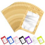 ANZNKU 100 Pcs Resealable Mylar Bags with Frosted Clear Window Packaging Bags Foil Pouch Zipper Bag for Food Self Sealing Storage Supplies (4.72x7.1 inches, Light Gold)
