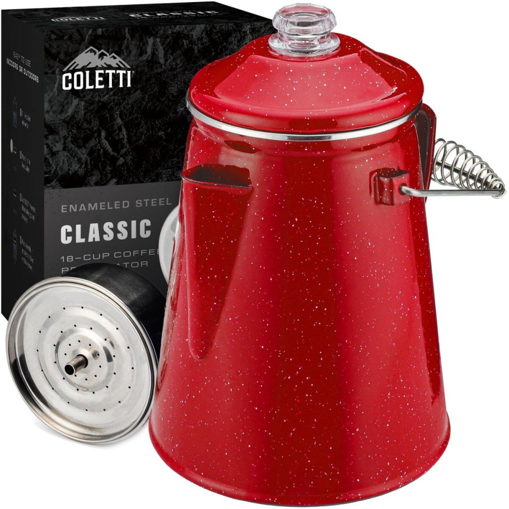 COLETTI Classic Percolator Coffee Pot - The Most Nostalgic Camping Coffee Pot, Now Modernized [Red Enamel, 18 Cup]