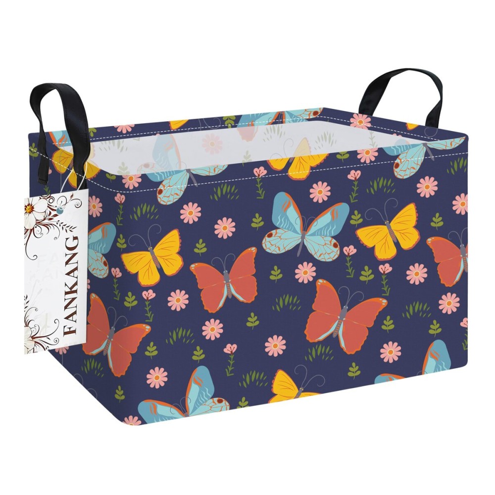 FANKANG Storage Bins, Nursery Hamper Canvas Laundry Basket Foldable with Waterproof PE Coating Large Storage Baskets for Kids Boys and Girls, Office, Bedroom, Clothes,Toys(Rec-Colorful Butterfly 