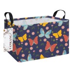 FANKANG Storage Bins, Nursery Hamper Canvas Laundry Basket Foldable with Waterproof PE Coating Large Storage Baskets for Kids Boys and Girls, Office, Bedroom, Clothes,Toys(Rec-Colorful Butterfly 
