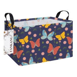 FANKANG Storage Bins, Nursery Hamper Canvas Laundry Basket Foldable with Waterproof PE Coating Large Storage Baskets for Kids Boys and Girls, Office, Bedroom, Clothes,Toys(Rec-Colorful Butterfly 