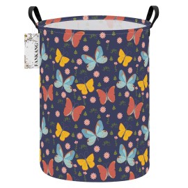 FANKANG Storage Basket, Nursery Hamper Canvas Laundry Basket Foldable with Waterproof PE Coating Large Storage Baskets for Kids Boys and Girls, Office, Bedroom, Clothes,Toys(Colorful Butterfly)