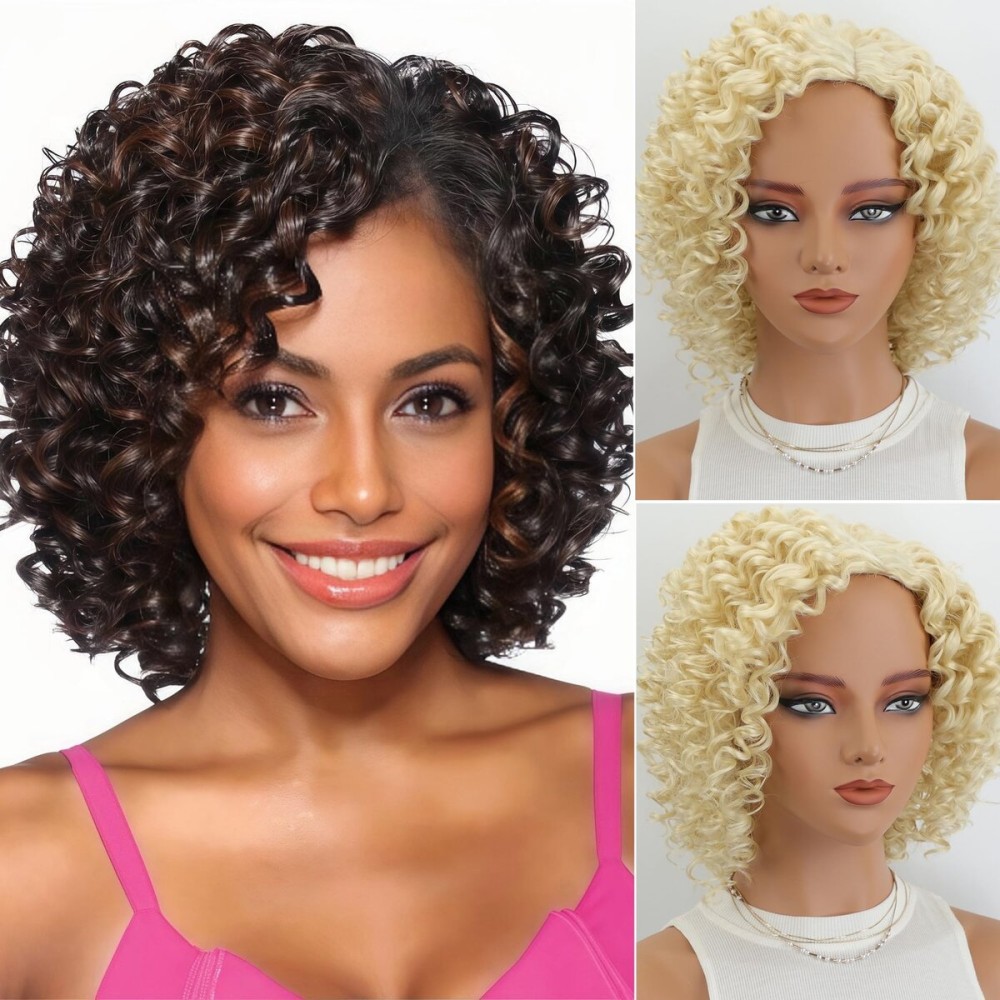 XIUFAXIRUSI XIUFAXIRUSI Short Platinum Blonde Curly Wigs for Women Afro Curly Wig for Black Women Soft Fluffy Heat Resistant Synthetic Loose Curls African American Costume Cosplay Wig