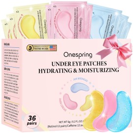 Onespring Eye Masks (36 Pairs) - Caffeine, Retinol, 24K Gold for Puffiness, Dark Circle, Wrinkles, Fine Lines - Firming Eye Gel Pads, Great for Holiday Gifts and Personal Use