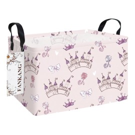 FANKANG Storage Bins, Nursery Hamper Canvas Laundry Basket Foldable with Waterproof PE Coating Large Storage Baskets for Kids Boys and Girls, Office, Bedroom, Clothes,Toys(Rec-Princess Castle