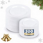 WDF 200pcs White Plastic Plates Disposable - Heavy Duty Plastic Plates for Party - Include 100 x 10 Dinner Plate and 100 x 7 Dessert/Cake Plate - Ideal for Weddings/Parties/Events