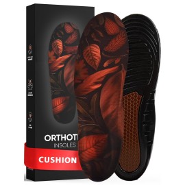(New) Work Comfort Orthotic Insoles - Anti Fatigue Shoe Insert Men Women - Low Arch Support - Shock Absorption - Foot Pain Relief - Work Boot Insoles (Brown, L)