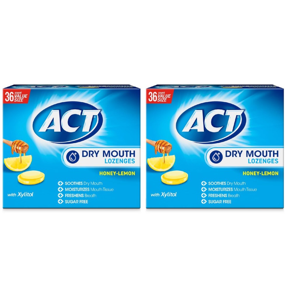 ACT Dry Mouth Lozenges with Xylitol, Soothes, Moisturizes & Freshens, Honey-Lemon, Value Size, 36 ct., 2 pk