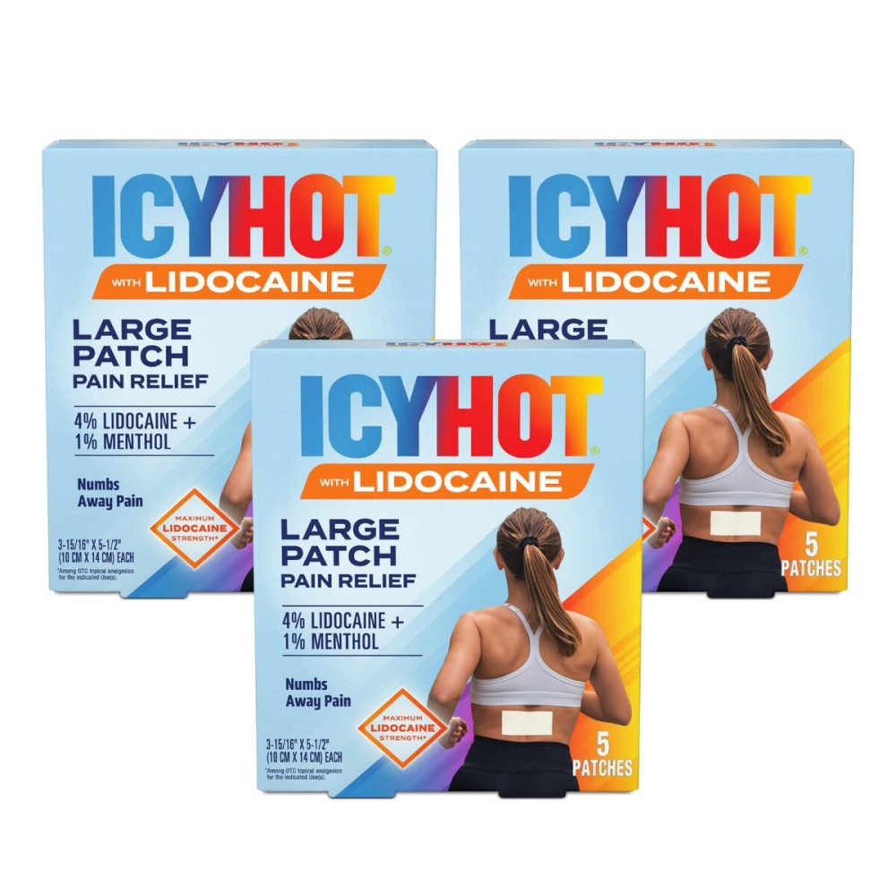 Icy Hot Max Strength Lidocaine Pain Relief Patch (5 Count) Penetrates for Fast, Targeted Relief, 3 pk