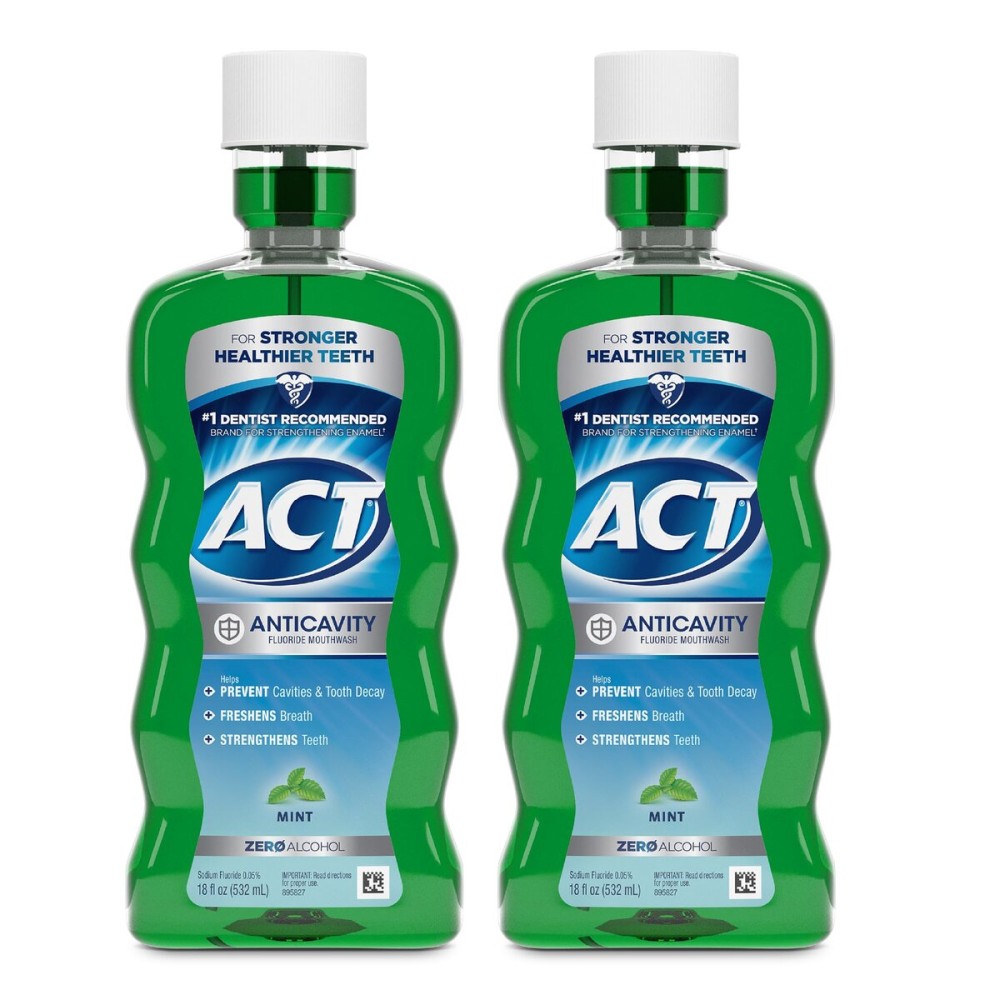 ACT Anticavity Fluoride Mouthwash with Zero Alcohol, Prevents Cavities, Freshens Breath & Strengthens Teeth, Mint Flavor, 18 fl. oz., 2 pk