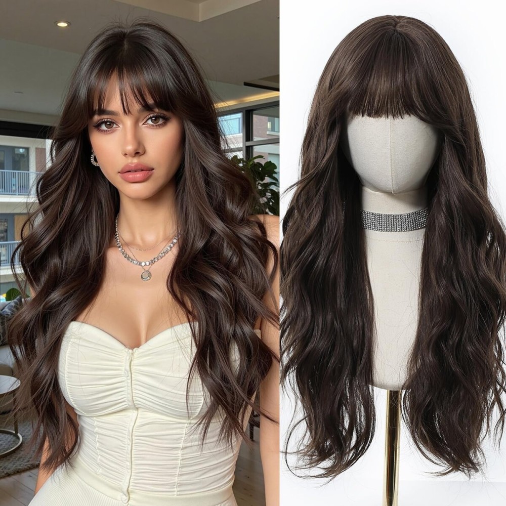 Esmee Long Wavy Brown Wigs for Women Natural Synthetic Hair Ombre Wig for Daily & Party Use