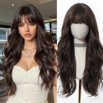 Esmee Long Wavy Brown Wigs for Women Natural Synthetic Hair Ombre Wig for Daily & Party Use