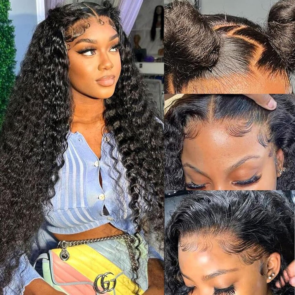 CITY GIRL Deep Wave Lace Front Wigs Human Hair Pre Plucked 13x4 Hd Transparent Lace Frontal Deep Curly Wet And Wavy Human Hair Wig For Women 200 Density 26 Inch