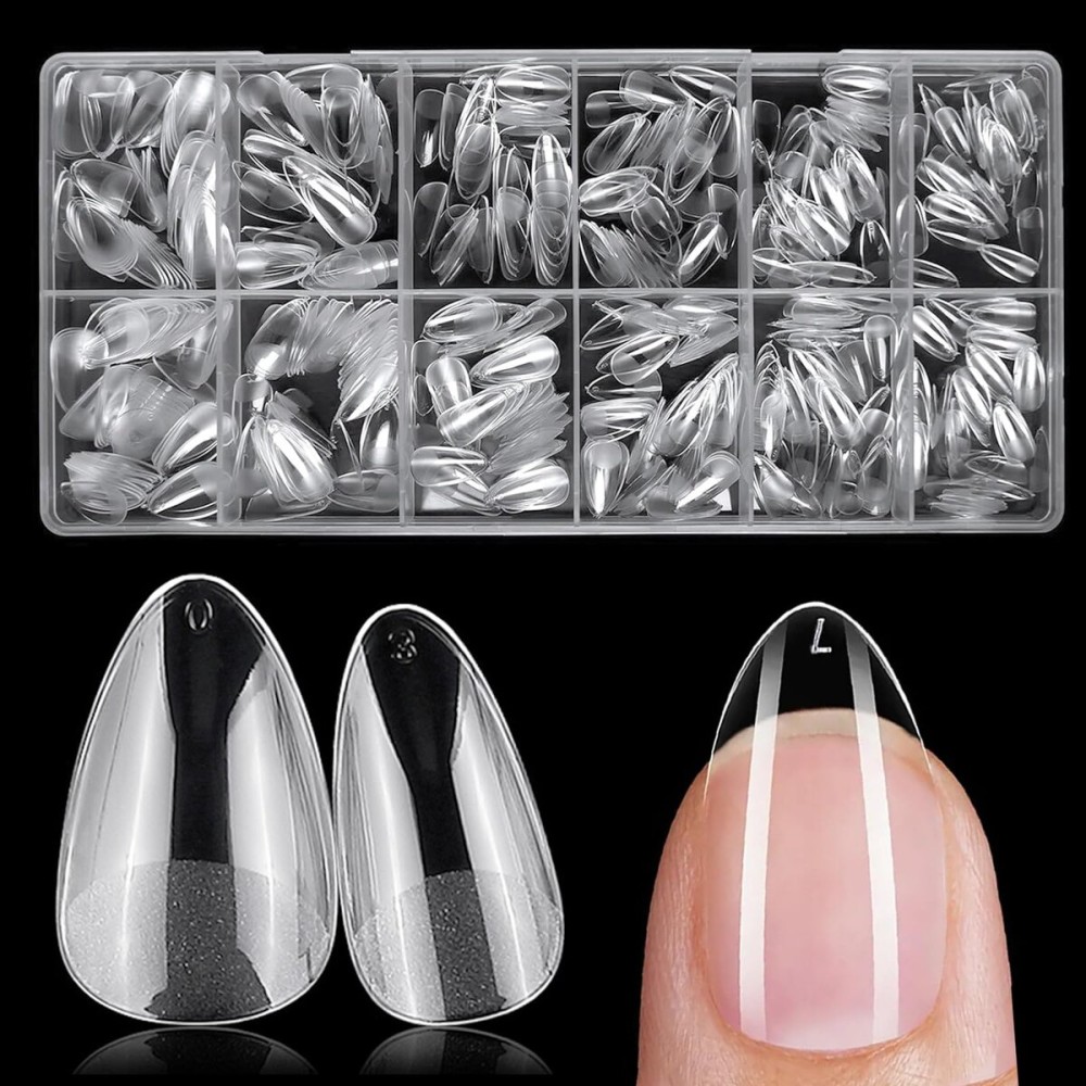 AddFavor Short Almond Nail Tips, 600pcs Soft Gel Nail Tips Almond Fake Nails Full Cover Clear False Acrylic Nails Tip for Press on Nails, Nail Extensions