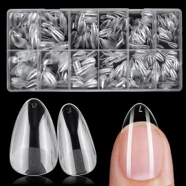 AddFavor Short Almond Nail Tips, 600pcs Soft Gel Nail Tips Almond Fake Nails Full Cover Clear False Acrylic Nails Tip for Press on Nails, Nail Extensions