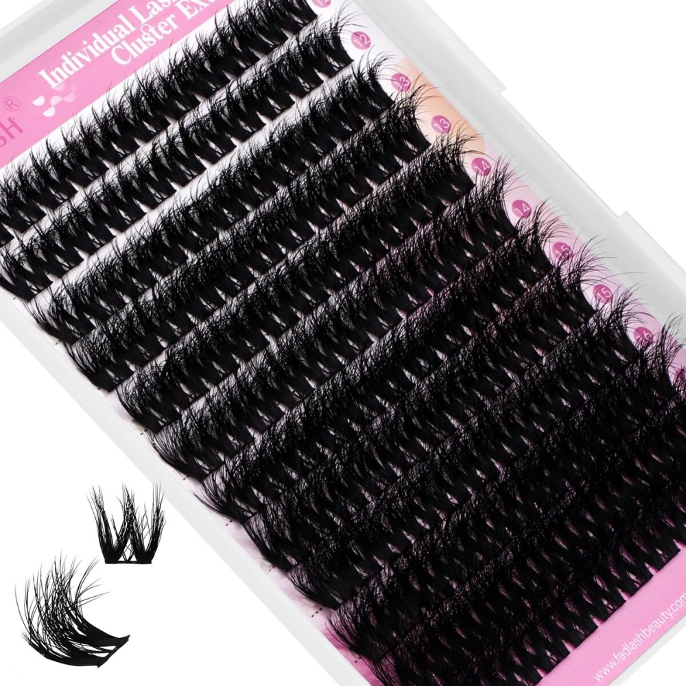 FADLASH Lash Clusters EyelashExtensions 12-18mm Eyelash Clusters Individual Cluster Lashes D Curl DIY Lash Extension Clusters Volume (L01-Mix12-18)