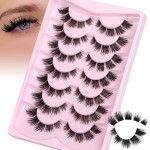 JIMIRE False Eyelashes Natural Look Wispy Lash Clusters Manga Cat Eye Lashes 15MM Mink Lashes Fluffy Russian D Curly Strip Lashes Look Like Lash Extensions Pestaas 7 Pairs Pack