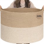 INDRESSME 115L Extra Large Woven Baskets for Storage, Wicker Basket for Living Room Decor Laundry Baskets for Blankets Clothes Pillows Towel Shoe Basket for Entryway, White & Jute