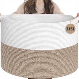 INDRESSME 115L Extra Large Blanket Basket, Soft Cotton Rope Storage Baskets for Organizing Living Room Dcor Toy Storage for Kids,Decorative Woven Basket for Laundry & Towels, Light Brown